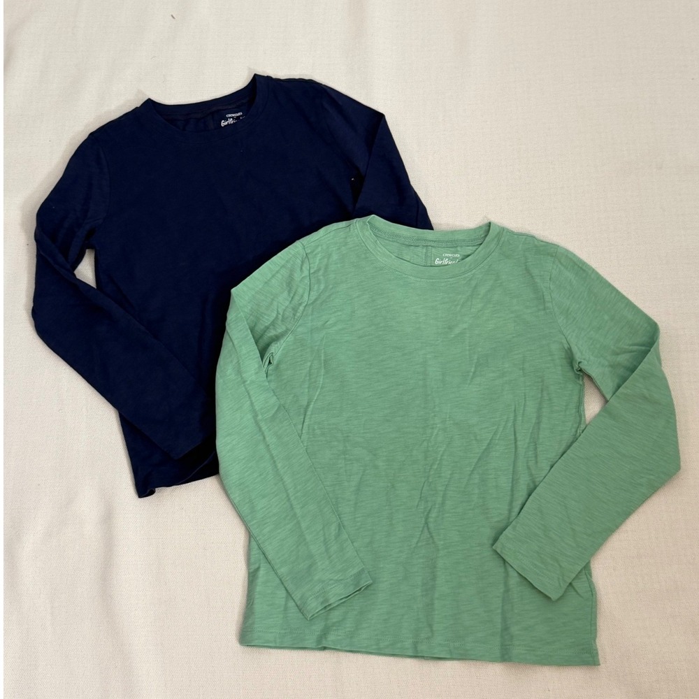 J.Crew Crewcuts Girlfriend Tee Bundle Navy Green Long Sleeve Size M 8-9 Girls